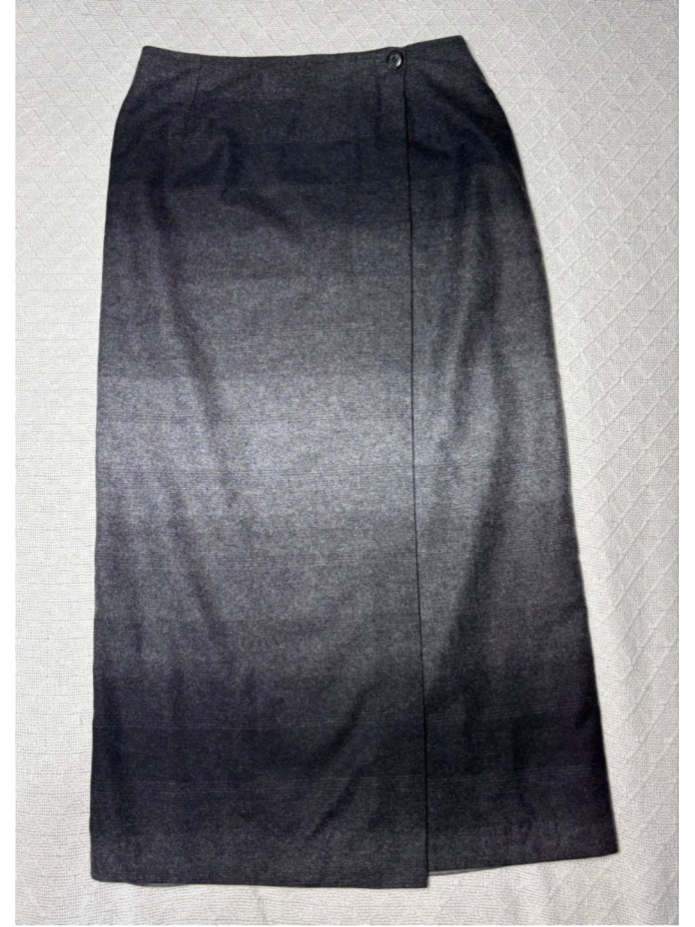 Liz Claiborne 75% Wool Ombre Midi Wrap Skirt Gray 8P Vtg Quiet Luxury Career EUC